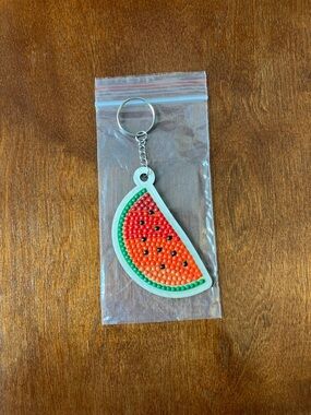 Watermelon Slice Beaded Keychain - Orange & Green